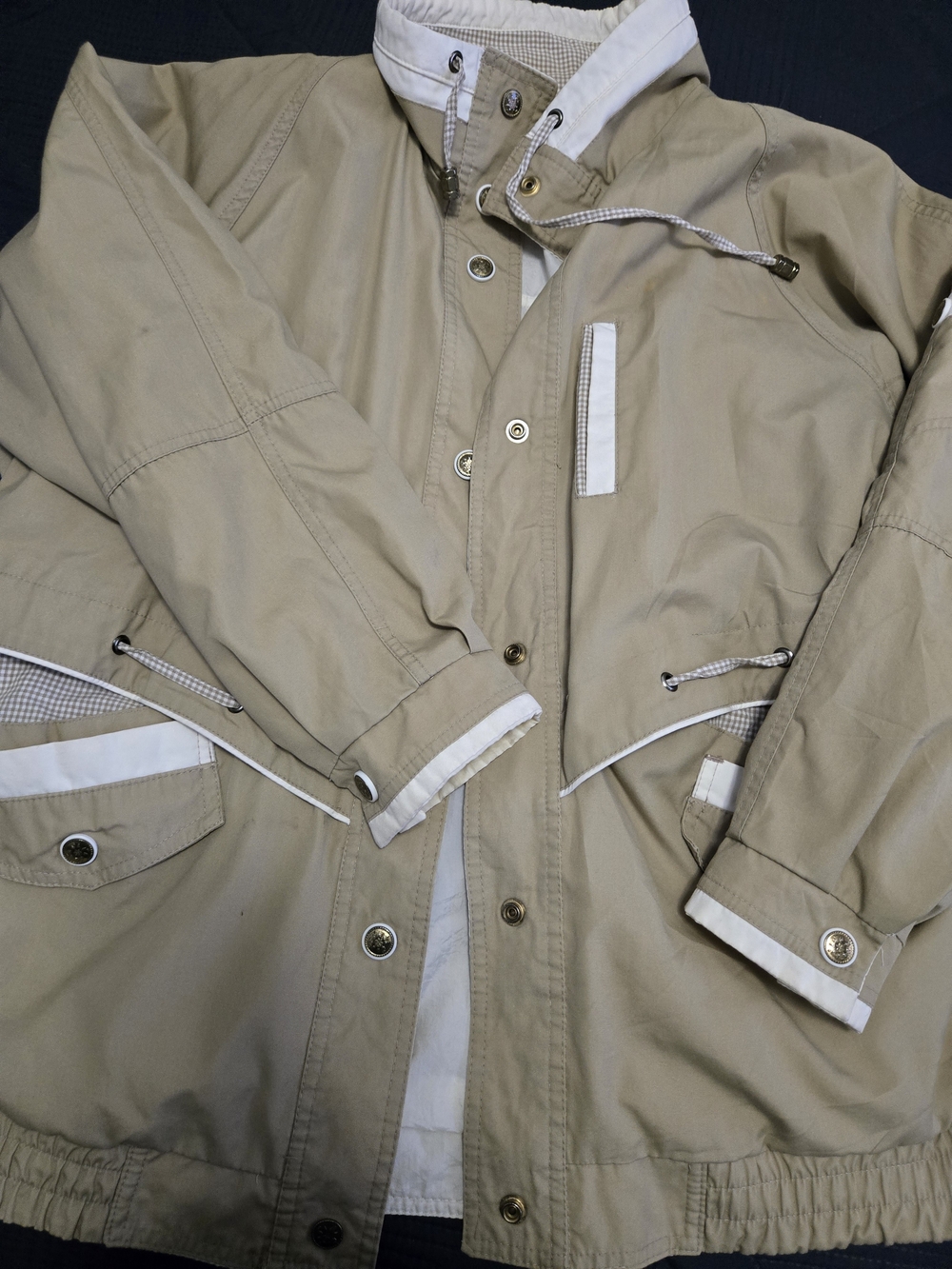 Womens Beige Hooded Jacket - Casual Utility Coat Reversable L
